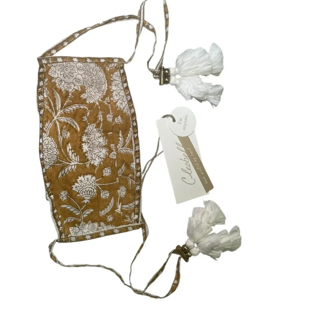Cleobella Honey Mix Print Organic Cotton Face Mask w/ Tassels NWT Description: